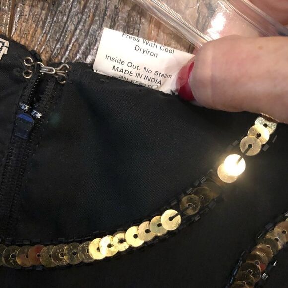 Stenay M VTG ‘90s 100% Silk Black Gold Mesh Floral Beads Sequin Mafia Vibe Top - Picture 4 of 6